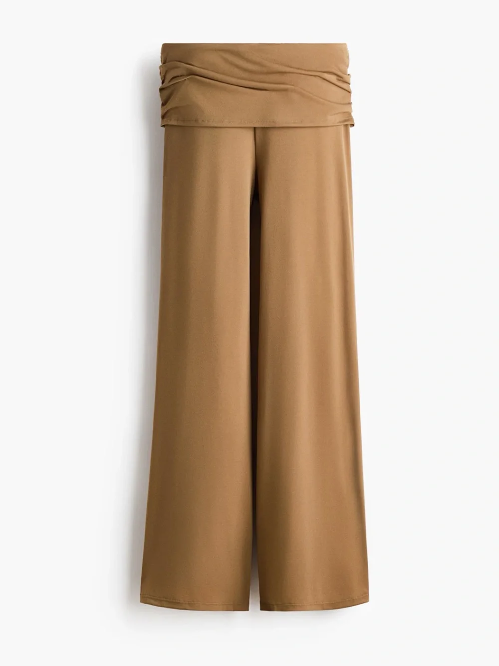 Wide-Leg Fold-Over Waist Pants — Camel